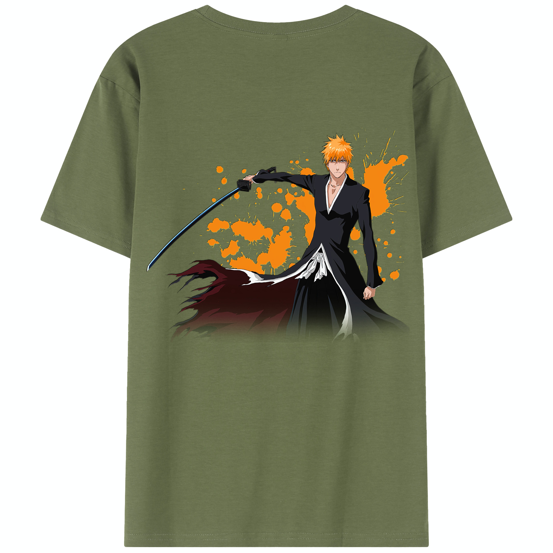（画像用） ブリーチ 黒崎一護（くろさき いちご）BLEACH Kurosaki Ichigo 綿100％半袖Tシャツ（背面プリント）
